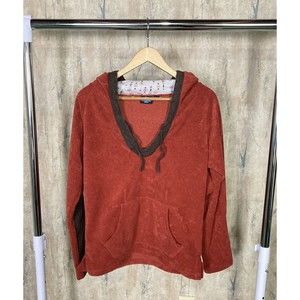 KAVU® Sz Medium Brown Trim Elbow Patch Hoodie Pullover Rust Red Boho Beach Women